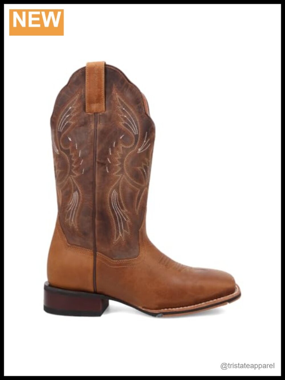 Mid Calf Pull On Cowboy Western Boots Women Square Toe Leather Low Heel